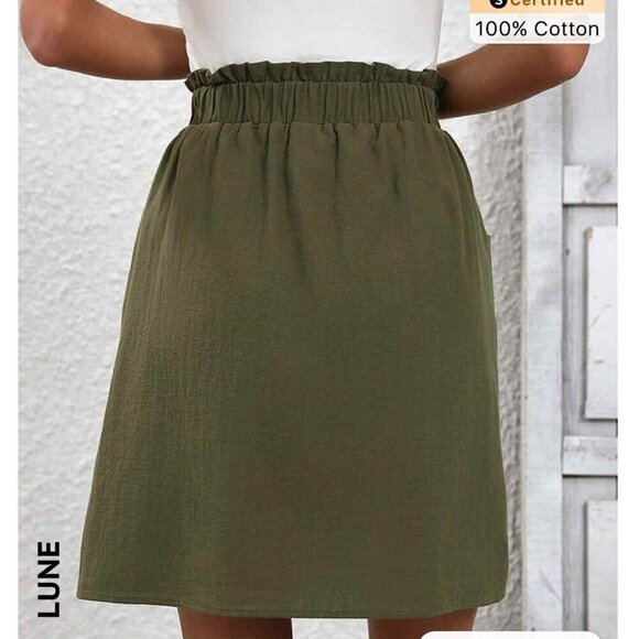 New With Tags!  Women's Paperbag Waist Side Pocket Skirt, Olive Green, Small - Picture 2 of 7